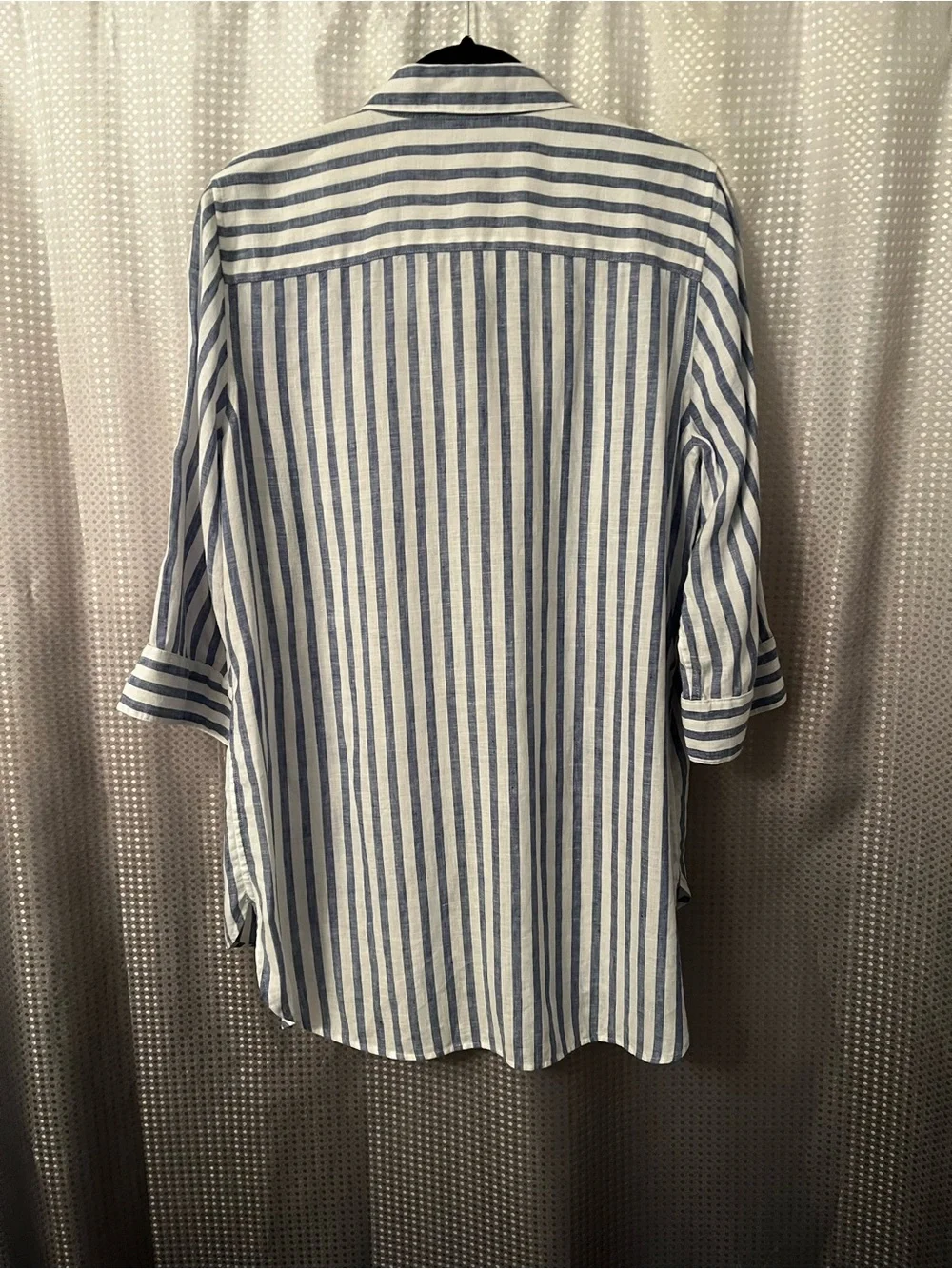 Chico's Navy and White Striped No Iron Linen Shirt - Picture 3 of 3